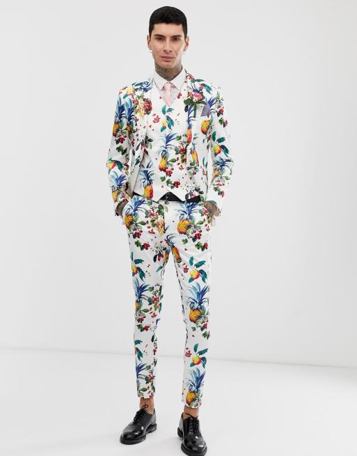 ASOS DESIGN wedding super skinny suit trousers with all over fruit ...