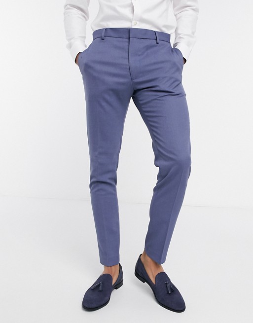 ASOS DESIGN wedding super skinny suit trousers with micro texture in mid blue