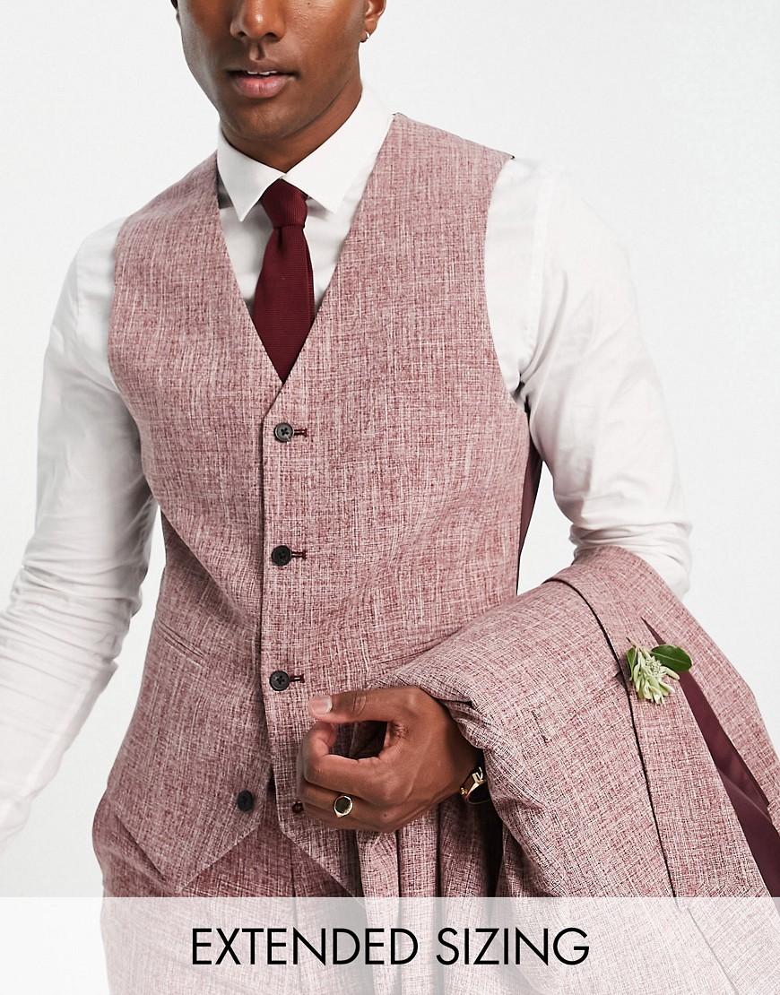 wedding super skinny suit vest in burgundy crosshatch-Red