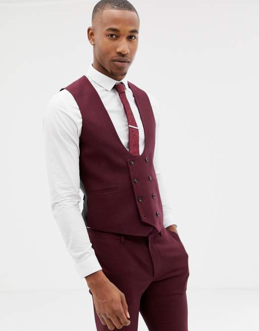 Burgundy suit waistcoat best sale