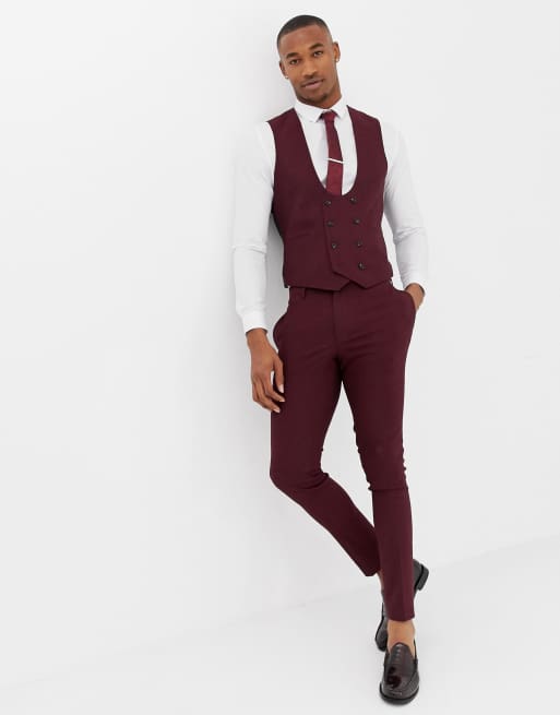 Mens burgundy hot sale suit vest