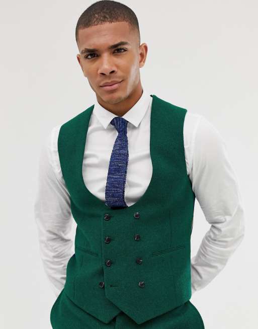 Asos Design Wedding Super Skinny Suit Vest In Green Twill Asos 2525