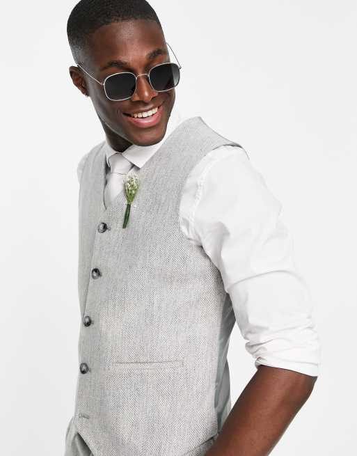 ASOS DESIGN wedding super skinny suit vest in ice gray herringbone