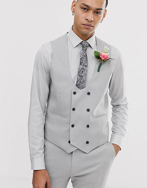 ASOS DESIGN wedding super skinny suit vest in micro texture ice gray