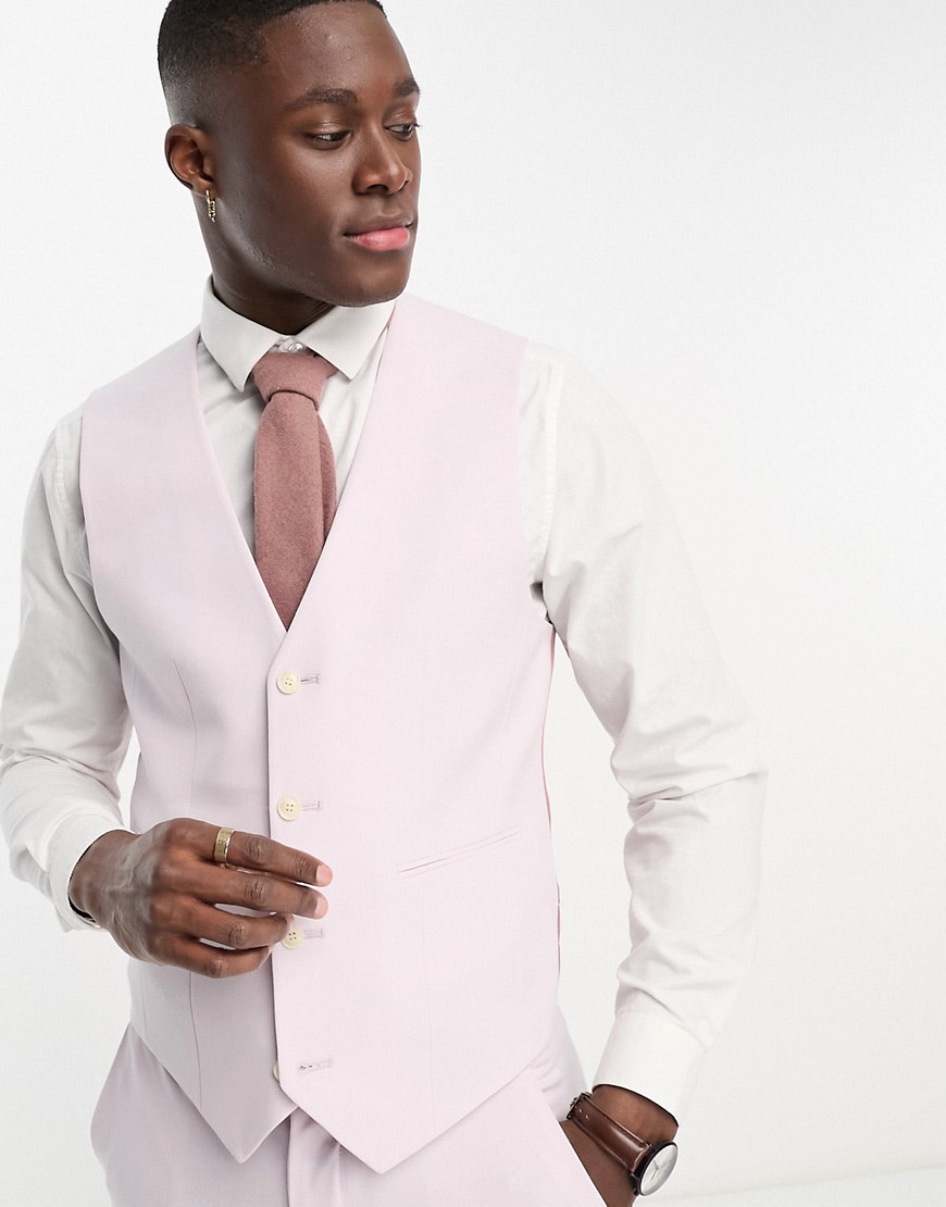 Asos Design Wedding Super Skinny Suit Vest In Pale Pink
