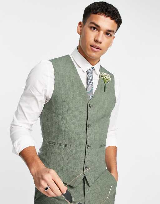 ASOS DESIGN wedding super skinny suit vest in pine green crosshatch, 3 of 4
