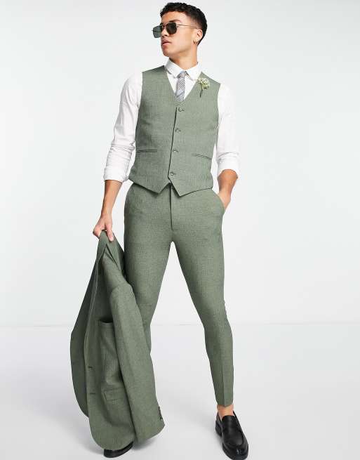 ASOS DESIGN wedding super skinny suit vest in pine green crosshatch, 4 of 4