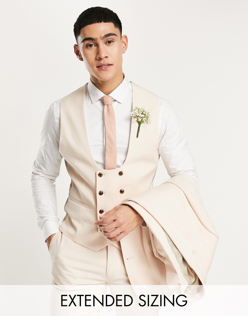 ASOS DESIGN wedding super skinny suit vest in stone micro texture-Neutral