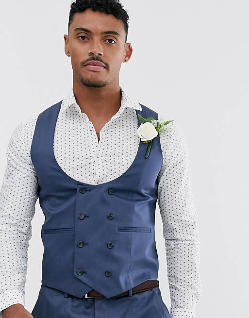 ASOS DESIGN wedding super skinny suit vest in stretch cotton in indigo blue  | ASOS