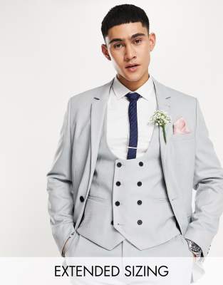 ASOS DESIGN wedding super skinny suit waistcoat in blue fog micro texture