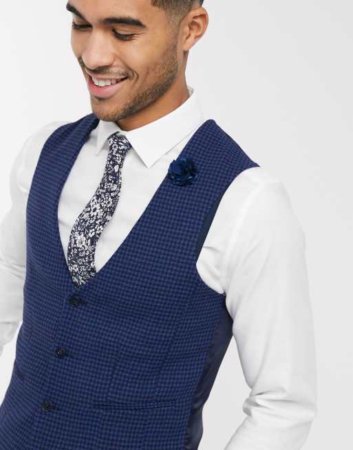 ASOS DESIGN wedding super skinny suit in blue wool blend micro houndstooth, 4 of 4