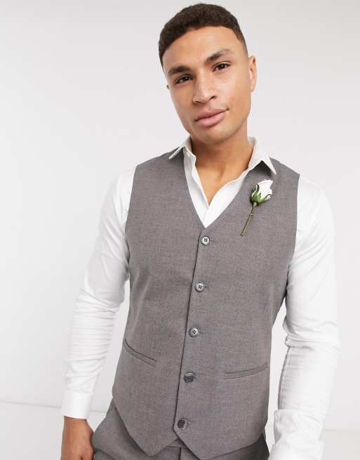 Asos Design Wedding Super Skinny Suit Waistcoat In Charcoal Micro