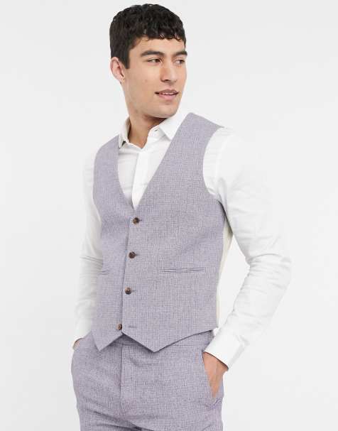 ASOS DESIGN wedding super skinny suit waistcoat in dark grey cross hatch - view 1