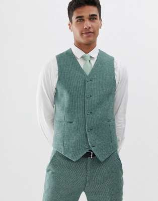 ASOS DESIGN wedding super skinny suit waistcoat in green wool blend mini check Green