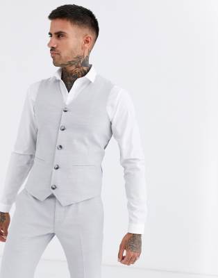 ASOS DESIGN wedding super skinny suit waistcoat in ice grey micro texture