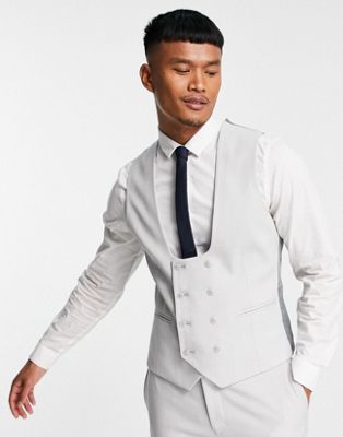 ASOS DESIGN wedding super skinny suit waistcoat in ice grey micro texture