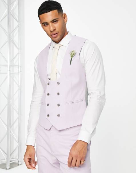 ASOS DESIGN wedding super skinny suit waistcoat in lavender frost micro texture - view 1