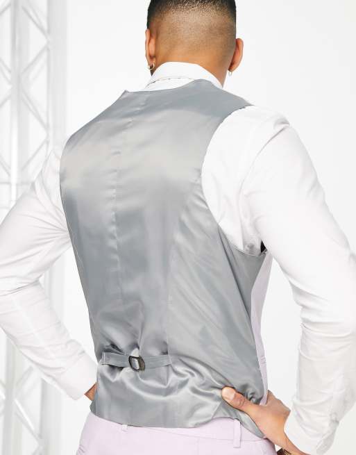 ASOS DESIGN wedding super skinny suit waistcoat in lavender frost micro texture, 2 of 4