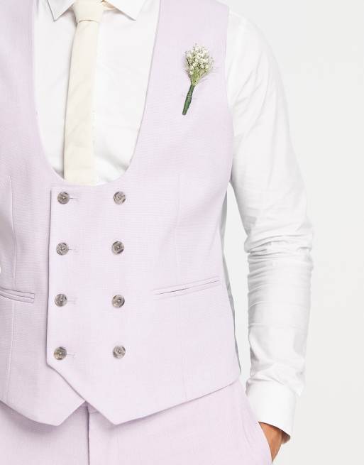 ASOS DESIGN wedding super skinny suit waistcoat in lavender frost micro texture, 3 of 4