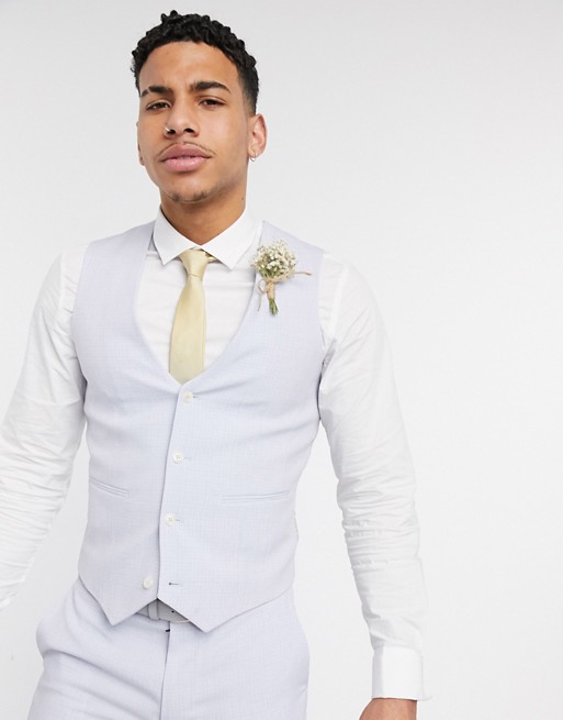 ASOS DESIGN wedding super skinny suit waistcoat in lilac crosshatch