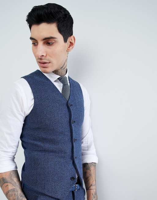 ASOS DESIGN wedding super skinny suit waistcoat in petrol blue