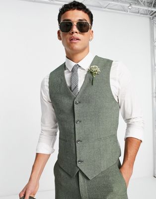 ASOS DESIGN wedding super skinny suit waistcoat in pine green crosshatch
