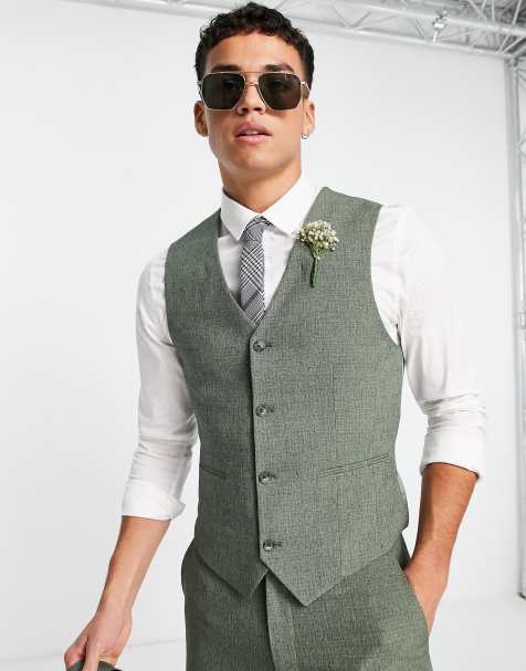 ASOS DESIGN wedding super skinny suit waistcoat in pine green crosshatch - view 1