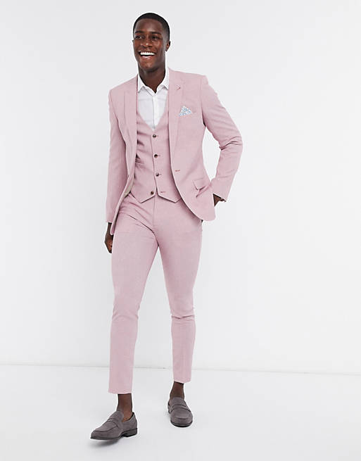  wedding super skinny suit waistcoat in rose cross hatch 