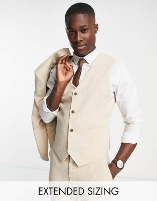 ASOS DESIGN ASOS DESIGN wedding super skinny suit waistcoat in stone crosshatch-Neutral