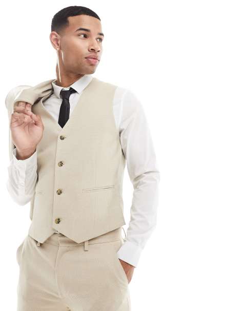 ASOS DESIGN wedding super skinny suit waistcoat in stone - view 1