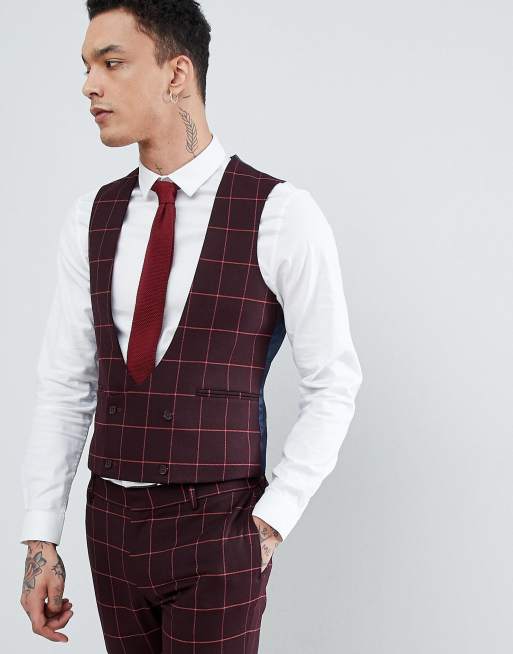 ASOS DESIGN - Costume de mariage super ajusté à carreaux bordeaux et orange, 4 de 4