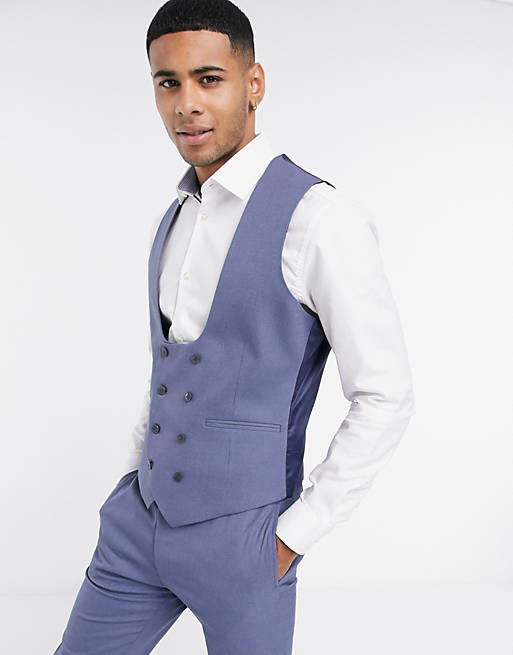ASOS DESIGN wedding super skinny suit waistcoat with micro texture in mid blue