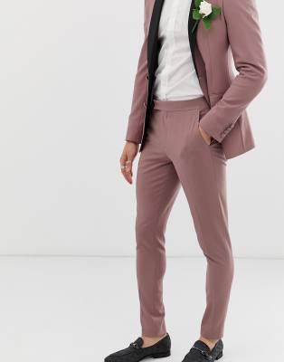 ASOS DESIGN wedding super skinny tuxedo suit trousers in mauve-Purple Purple