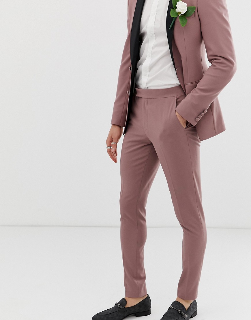 ASOS DESIGN wedding super skinny tuxedo suit trousers in mauve-Purple