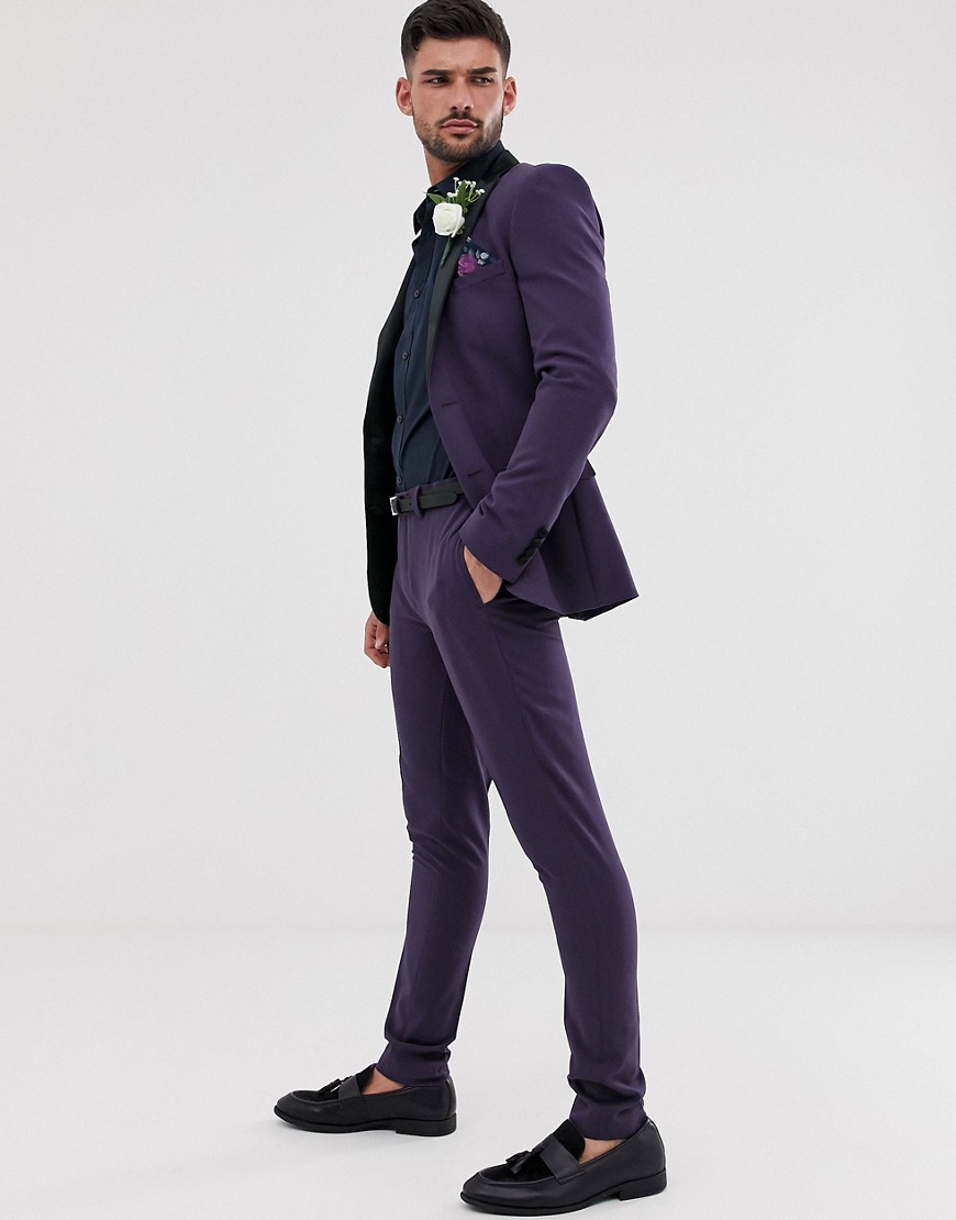 ASOS DESIGN wedding super skinny tuxedo suit trousers in purple