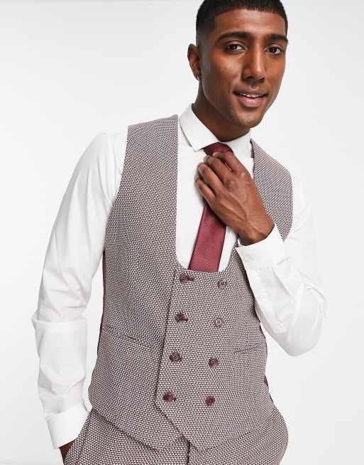 ASOS DESIGN wedding - Super skinny vest i vinfarvet med fugleøjetekstur