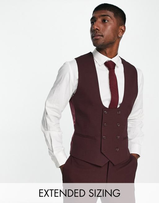 Asos Design Wedding Super Skinny Vest In Micro Texture In Burgundy Asos 8123