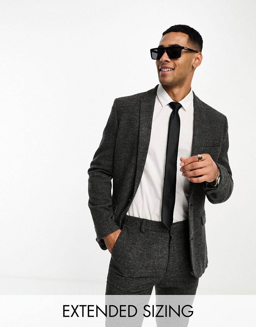 Wedding super skinny wool mix puppytooth suit jacket in charcoal-Gray