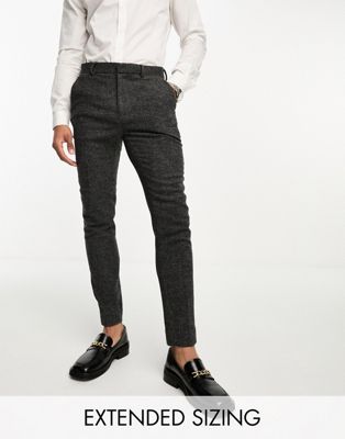 ASOS DESIGN wedding super skinny wool mix puppytooth suit trousers in charcoal - ASOS Price Checker