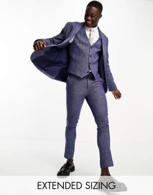 ASOS DESIGN wedding super skinny wool mix puppytooth suit trousers in navy - ASOS Price Checker