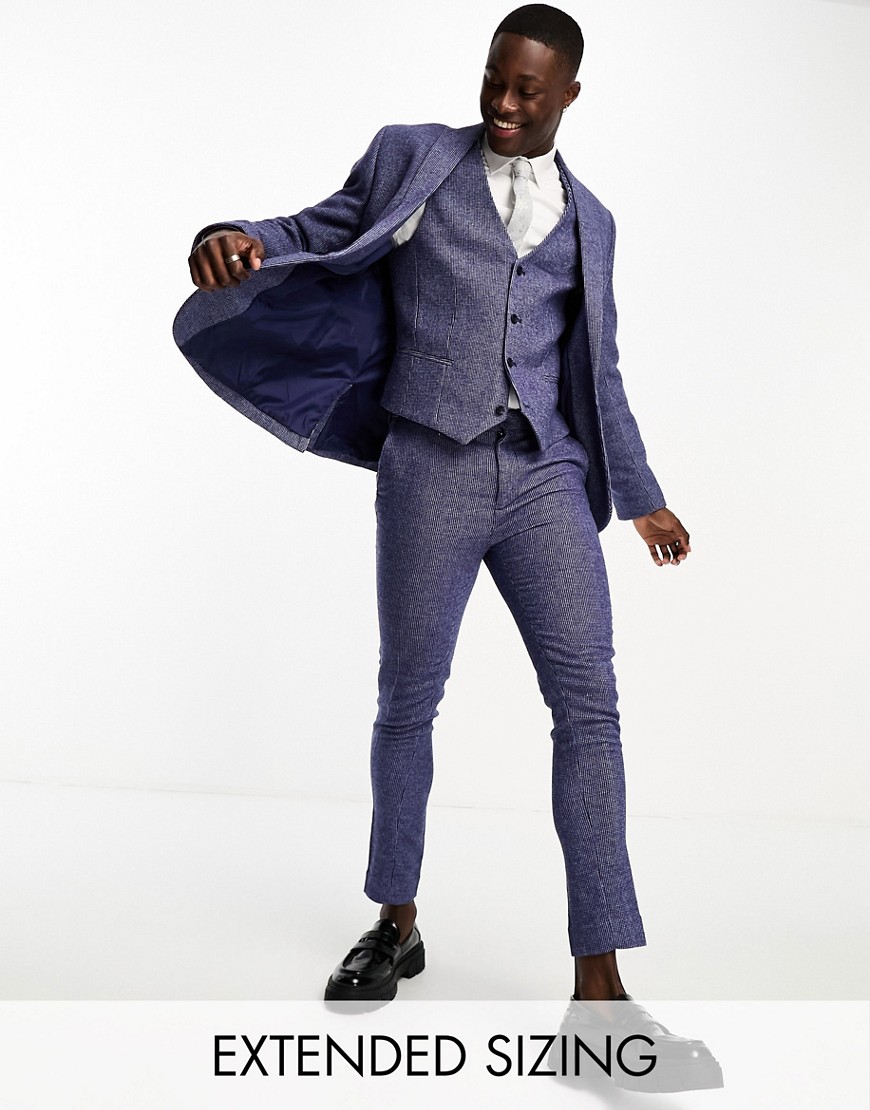 ASOS DESIGN wedding super skinny wool mix puppytooth suit trousers in navy