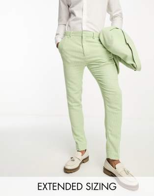 ASOS DESIGN ASOS DESIGN wedding super skinny wool mix puppytooth suit trousers in sage green