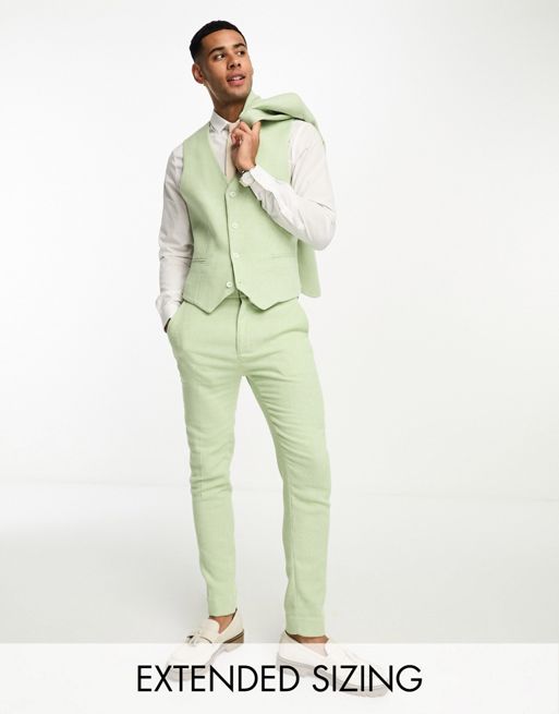 ASOS DESIGN Wedding super skinny wool mix puppytooth suit in sage green