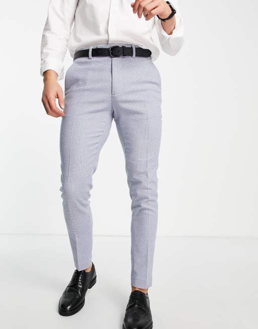 ASOS DESIGN Wedding super skinny wool mix smart pants with pastel blue houndstooth check