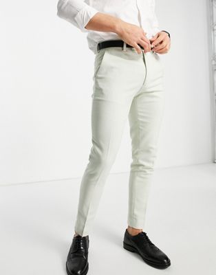 ASOS DESIGN wedding super skinny wool mix smart trousers with pastel green dog tooth check