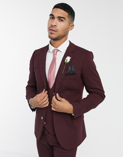 Zacharry - Burgundy Marle - Soft Tailored Slim Knit Suit Jacket