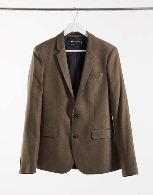 ASOS DESIGN super skinny wool mix suit in camel herringbone, 2 of 4