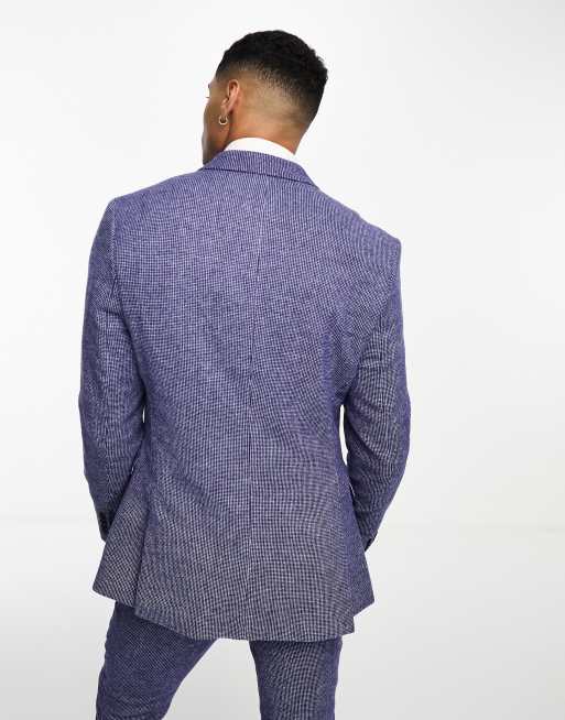 ASOS DESIGN wedding super skinny wool mix suit jacket in dark blue puppytooth, 2 of 5