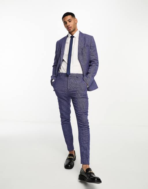 ASOS DESIGN wedding super skinny wool mix suit jacket in dark blue puppytooth, 5 of 5