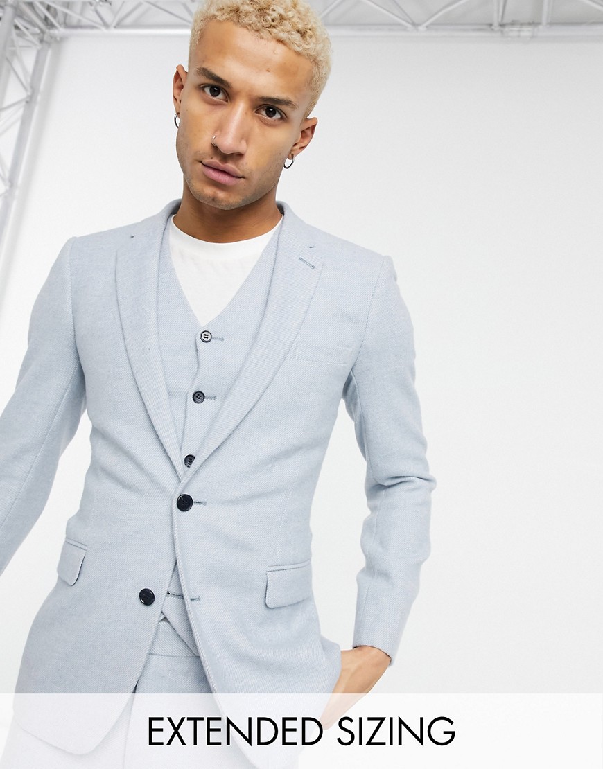 ASOS DESIGN wedding super skinny wool mix suit jacket in denim blue twill-Blues